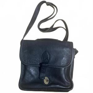 Cole Haan USA Vintage 1980s Black Leather Bag w/ Amiet Lock Crossbody Satchel
